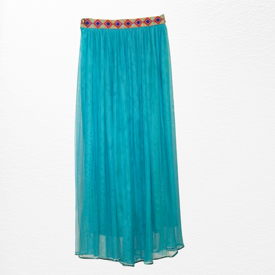 turquoise  tulle skirt women  tulle skirt long  tulle skirt  tulle  stylish  spring  special occasion.  special  sparkle  skirt  maxi skirt  long tulle skirt  hijab  feminine  fashion  evining wear  emproidery  embroidery  elegant night  elegant  Boston Blue Muzdana Skirt  A line skirt  A line midi skirt  palestinian  palestinian women  threads identity palestinian embroidery  arab women